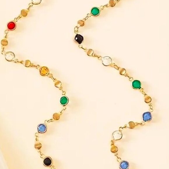 Necklace Y Colorful Rhinestone Gold Boho Hippie Gemstones Adjustable Trendy Glam - Picture 3 of 4